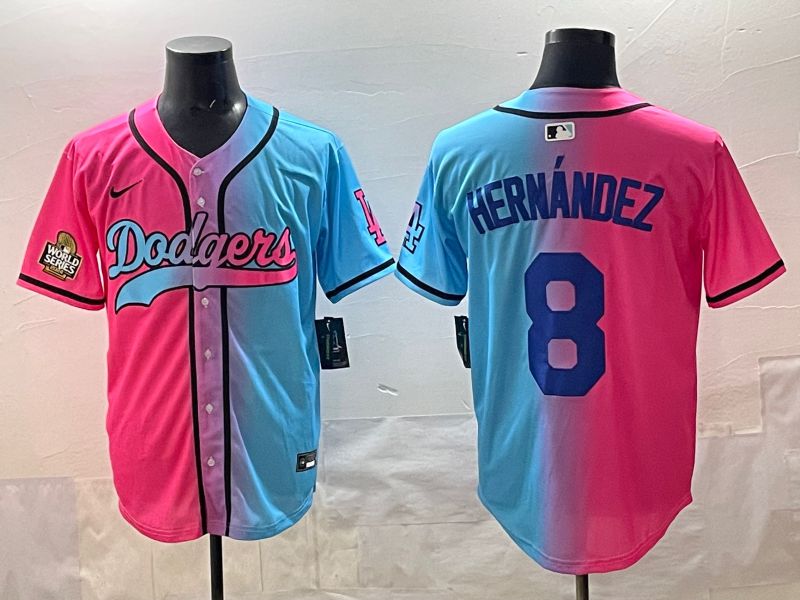 Men Los Angeles Dodgers 8 Hernandez Blue pink Game 2025 Nike MLB Jersey style 007